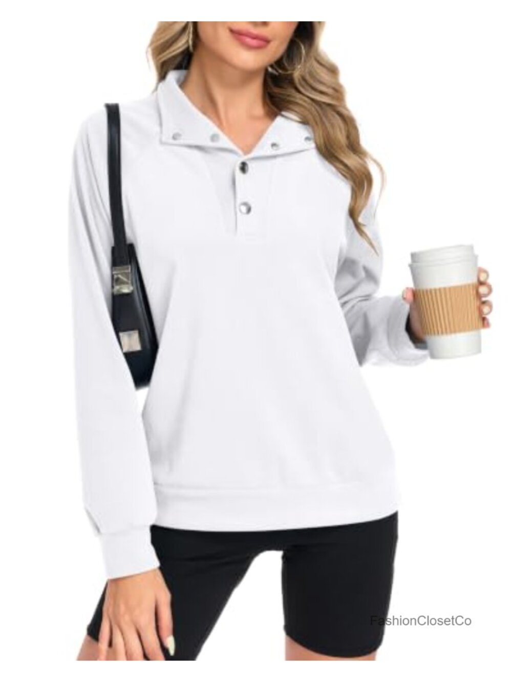 Women's Henley Neck Pullover Sweatshirt Long Sleeve Snap Button Top